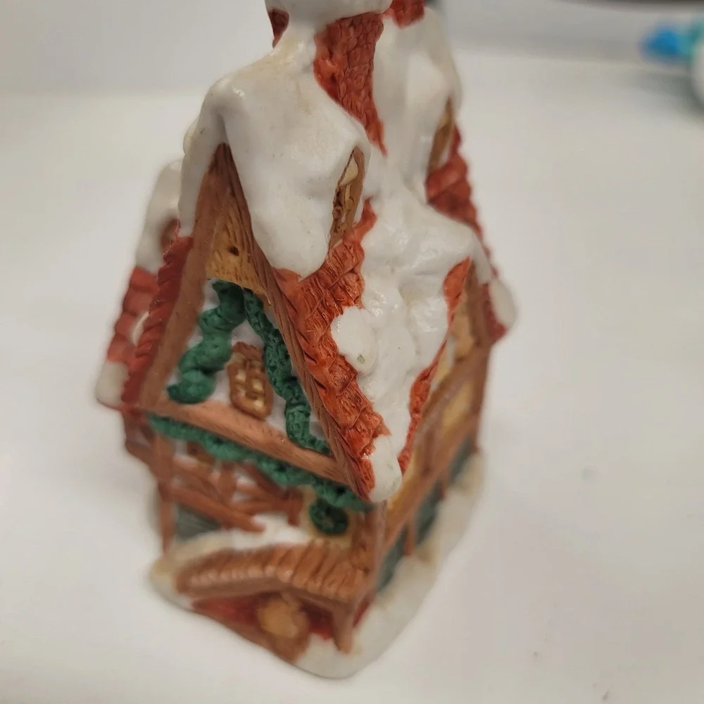 Whirley's 7408 Ceramic Christmas House Snow Roof Chimneys Bell 1980s Cottagecore